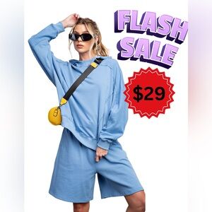 #441. 🌵Easel Hoodie & Shorts Set - Blue